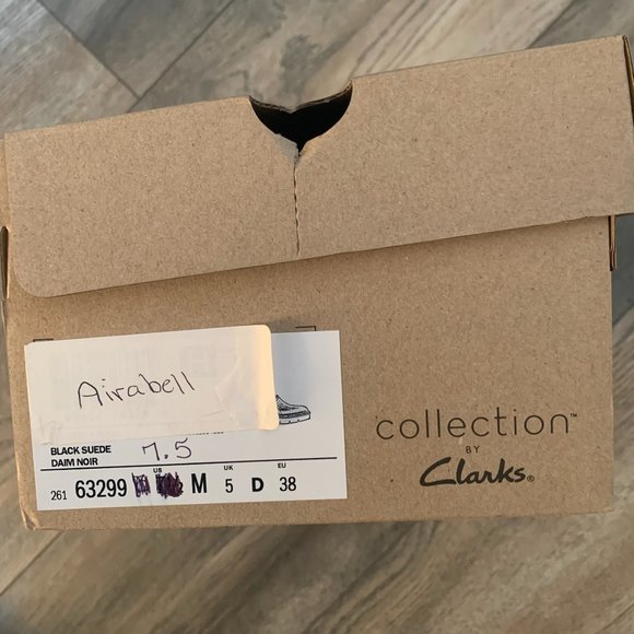 NEW CLARKS AIRABELL MID SLIP ON SUEDE LEATHER WEDGE SHOES BLACK 7.5M - Picture 13 of 14